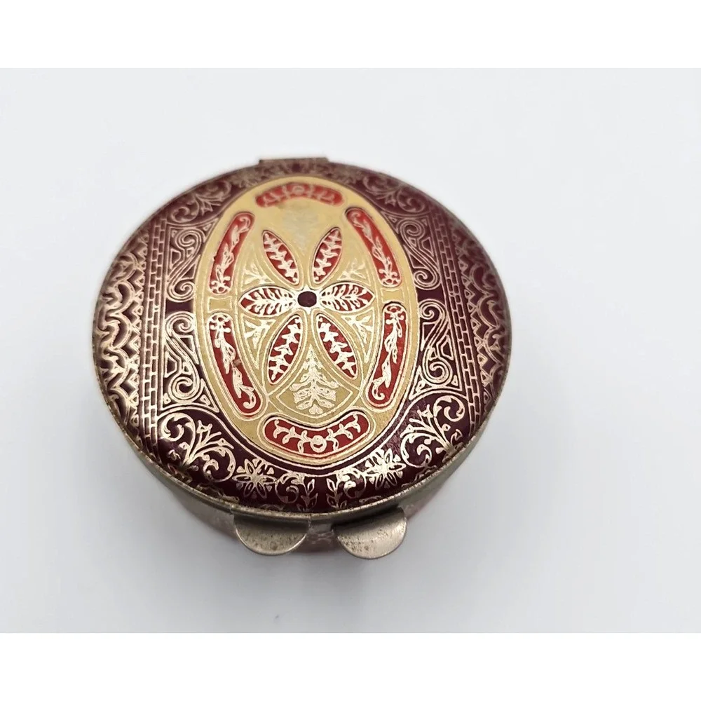 Vintage Made in Italy Gold Tone Hinged Trinket Box Florentine Style Red Velvet